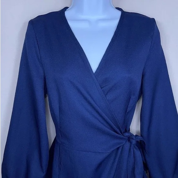Navy Blue Wrap Dress - Picture 4 of 6